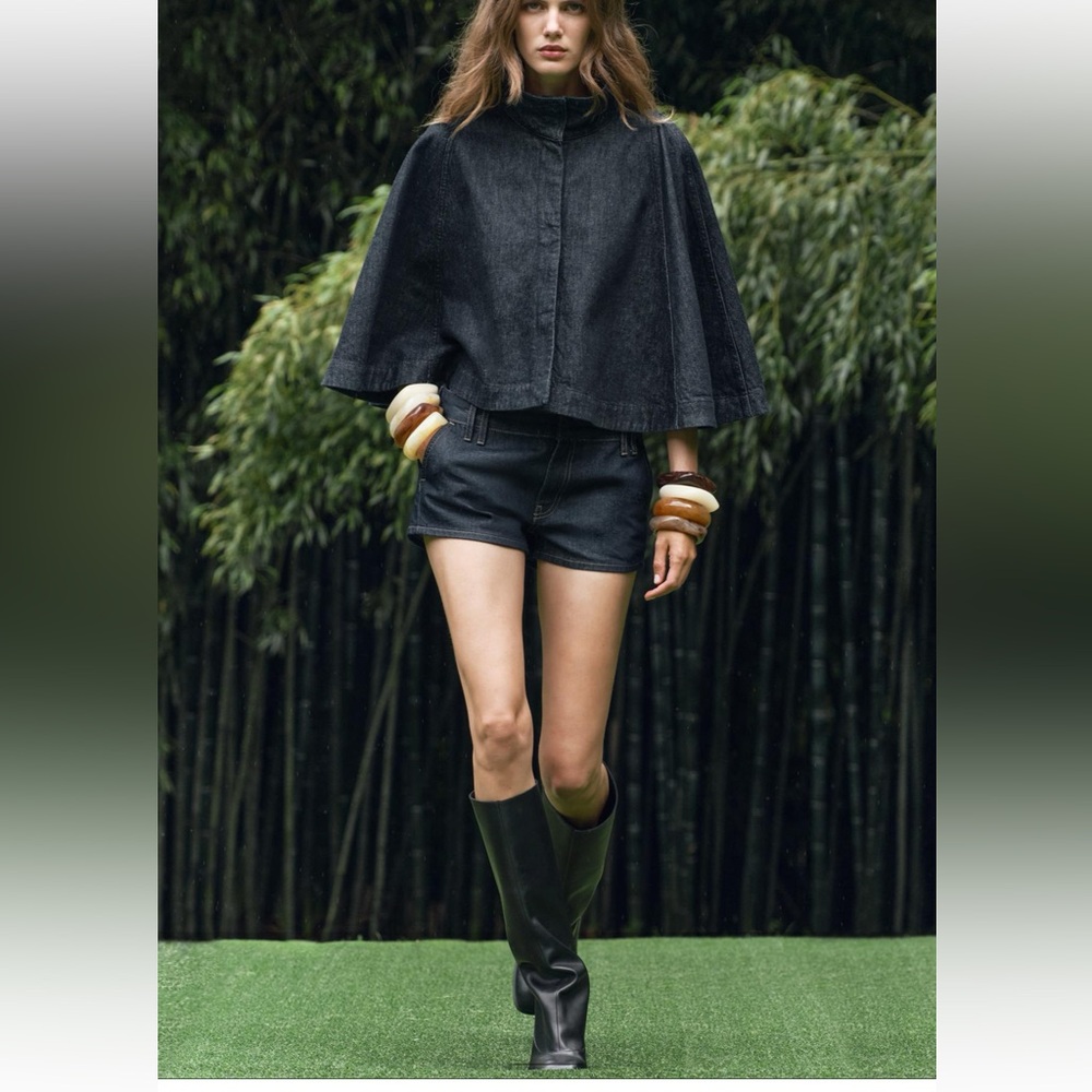 Zara ZW collection Denim cape Dark Blue NWT - Picture 2 of 8